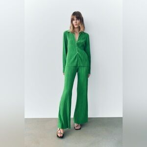 Zara Wide-Leg Green Pleated Pantsuit